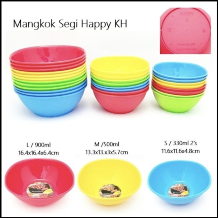 Mangkok HAPPY Plastik Warna / Mangkuk Plastik Saji Makanan Serbaguna