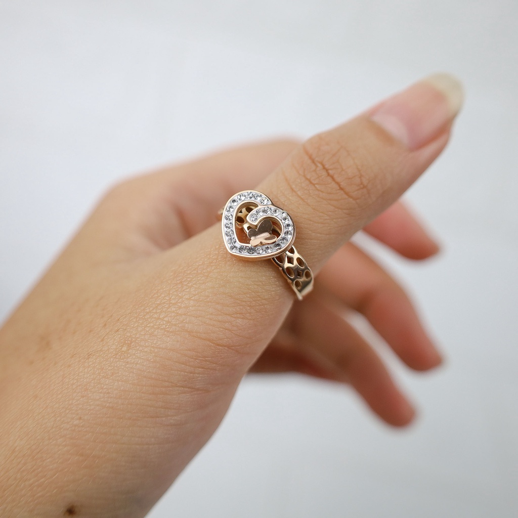 Cincin love zircon kupu titanium korea anti karat harga grosir bisa cod