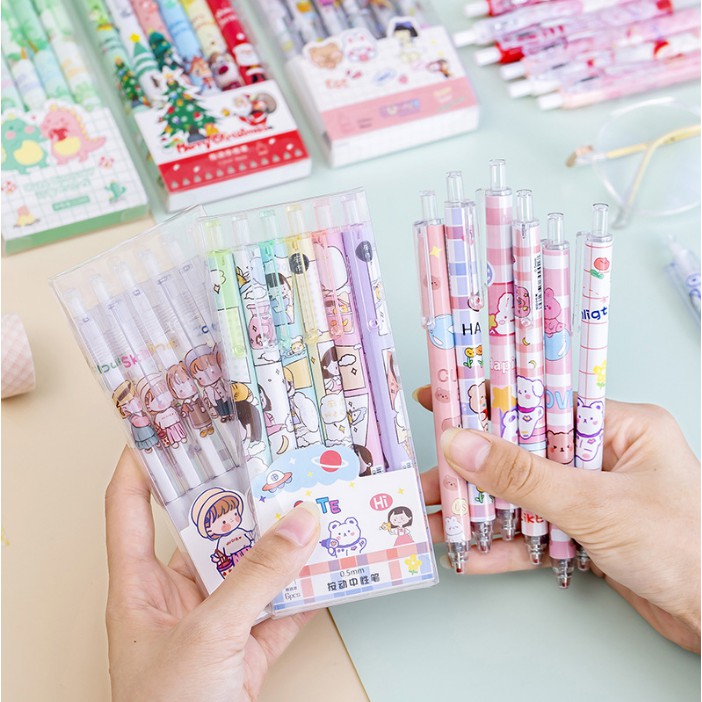 

[PtW] Pulpen Gel Mekanik 0.5mm Lucu Ballpoint Motif Tinta Biru Hitam isi 6 pcs