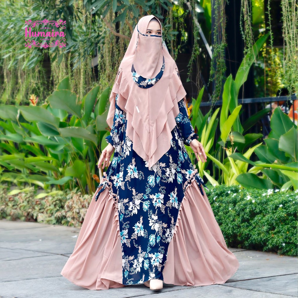 SHAQILA by Humaira Gamis Set Khimar Syari Cantik Polos Mix Motif Cerutty Babydoll Original Brand