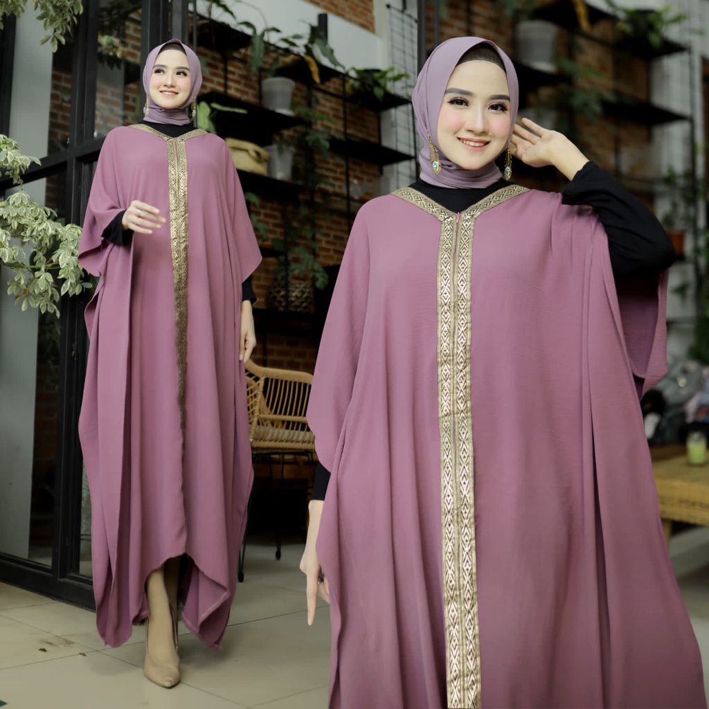 HOPYLOVY Batwing Kaftan Wanita Muslimah List Crinkle Adhisti