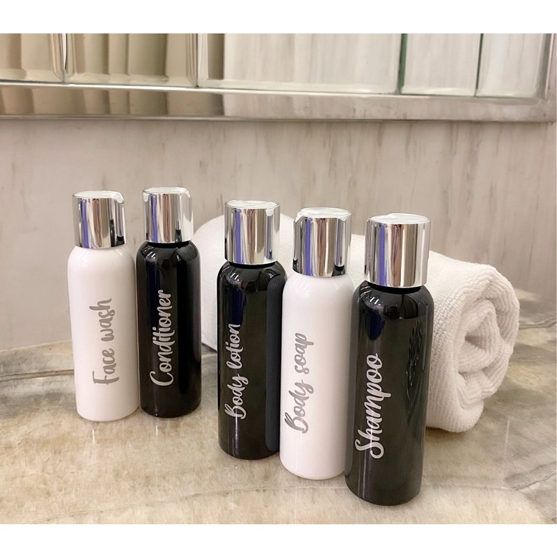 Botol 100ml HITAM/PUTIH TRAVEL SIZE silver kecil  LUXURY. aesthetic bottle refill tempat sabun cair pump estetik