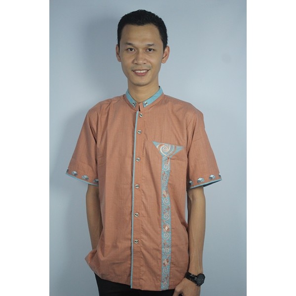 Baju koko pria bordir casual Kode AD114 Orange SQC