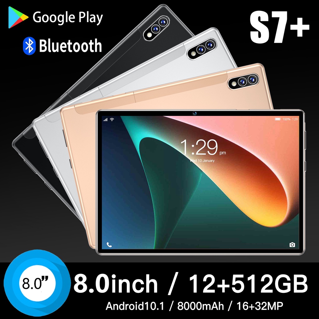 2021 Terbaru Tablet PC S7 12GB + 512GB Tablet Android 8 Inci Layar Full Screen Layar Besar Wifi 5G Dual SIM Tablet Untuk Anak Belajar With Stylus Pen