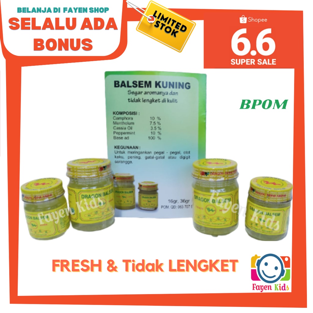 Balsem Dragon Kuning - Untuk Olahraga Kerik Pijat Urut Tidak Lengket Original - Pot Botol Kaca BPOM