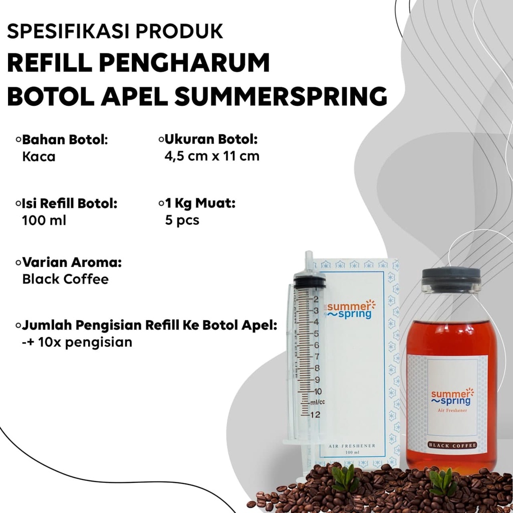 Parfum Mobil Pengharum Ruangan Pewangi Kamar Tidur Harum Summer Spring | Refill Apel | Black Coffee