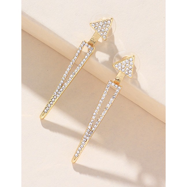 LRC Anting Tusuk Fashion Gold Double Triangle Full Diamond Stud Earrings F40723