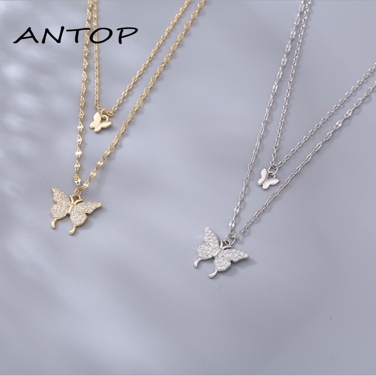Korea Fashion Multilayer Kalung Logam Kupu-kupu Liontin Kalung Logam Wanita Perhiasan Aksesoris ANTOP