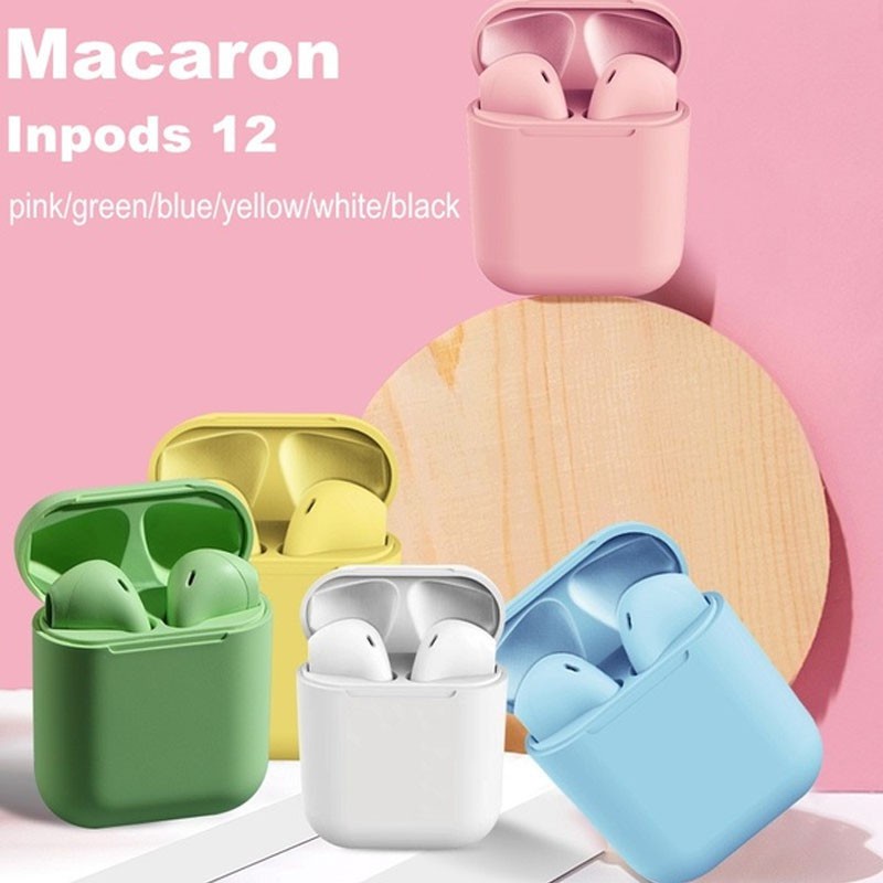 Earphone nirkabel bluetooth TWS Inpods 12  Macaron earphone Android IOS bluetooth 5.0 inpod i12 In Ear