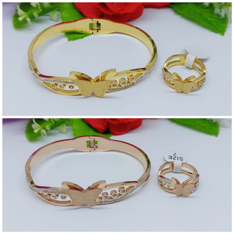 Set Gelang+Cincin Titanium Kupu-Kupu Permata