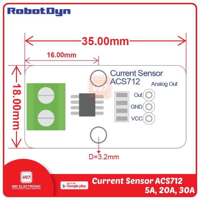 ROBOTDYN ACS712 5A 20A 30A CURRENT SENSOR ARUS ACS712