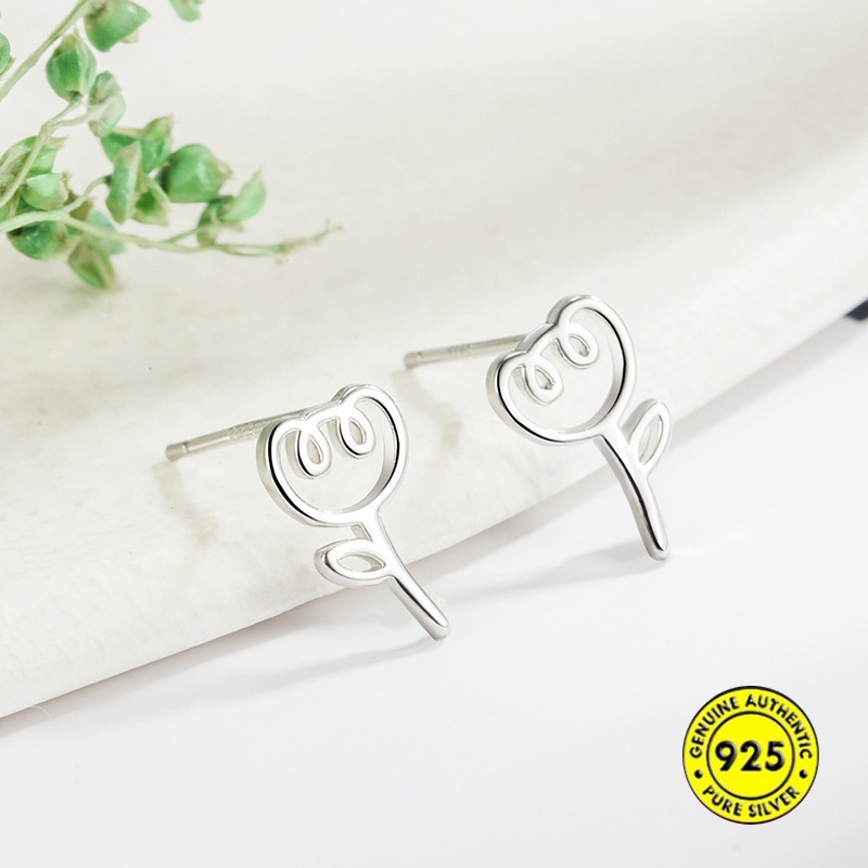 Anting Stud Bentuk Tulip Tidur Bahan Sterling Silver Untuk Wanita