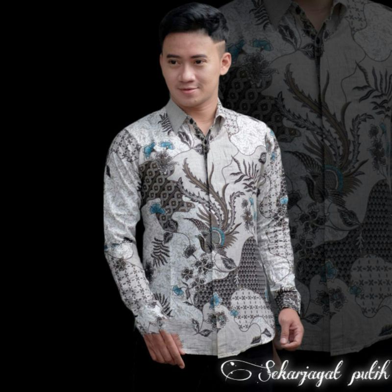 KEMEJA DAN HEM BATIK PRIA MOTIF YASMINA PUTIH