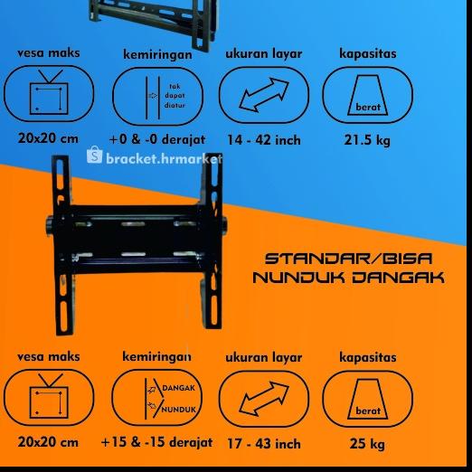✮ Braket Bracket Breket TV 43 55 40 32 50 42 29 24 21 Inch Led Lcd 17 - 55 Inci Bisa Nunduk Dangak A