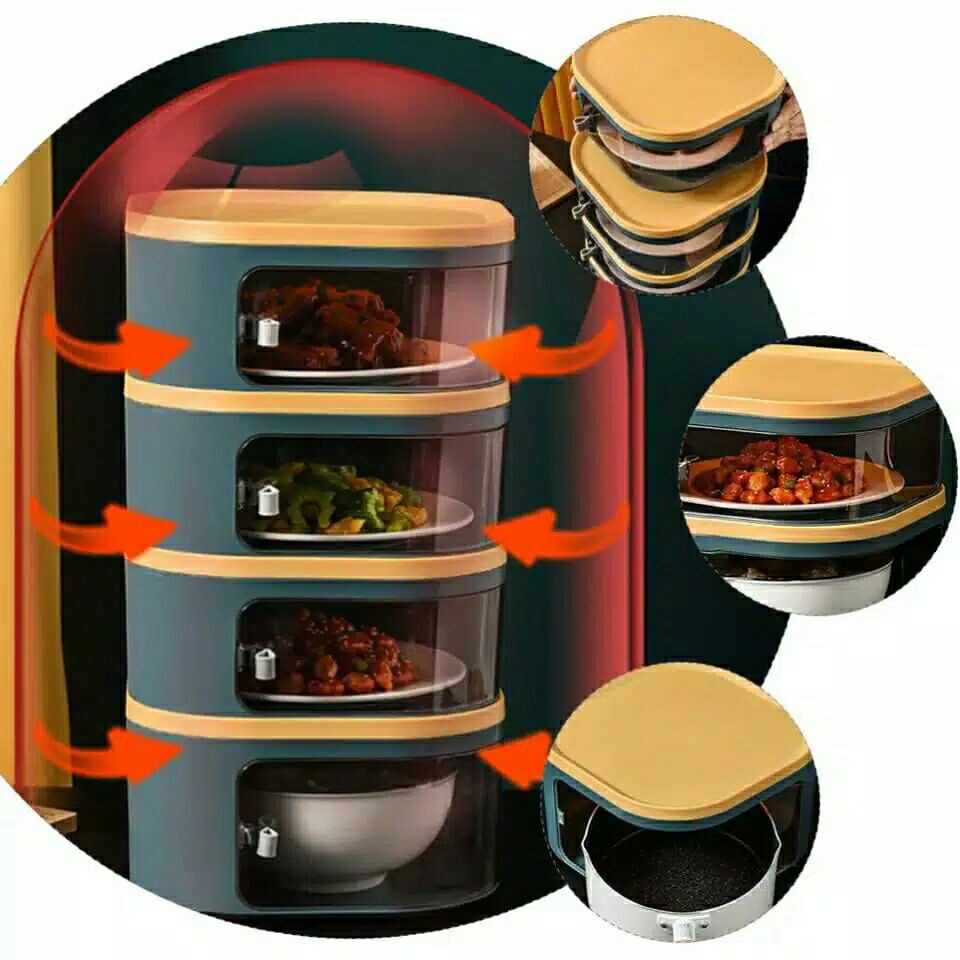 TUDUNG SAJI SUSUN 4 LAYER RAK MAKANAN 4SUSUN WARNA FOOD STORAGE 4LAYER KOTAK LACE WADAH LAUK SET NEW