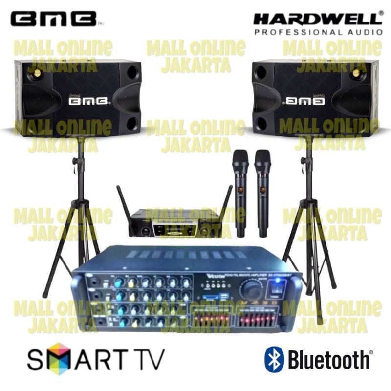 Paket sound bmb 8 inch Karaoke sound system rumah mic wiress hardwell