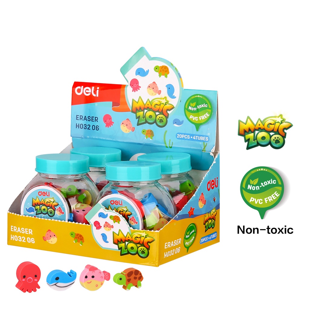 

Penghapus pensil Deli toples EH03206 toples isi 20 bentuk binatang school eraser