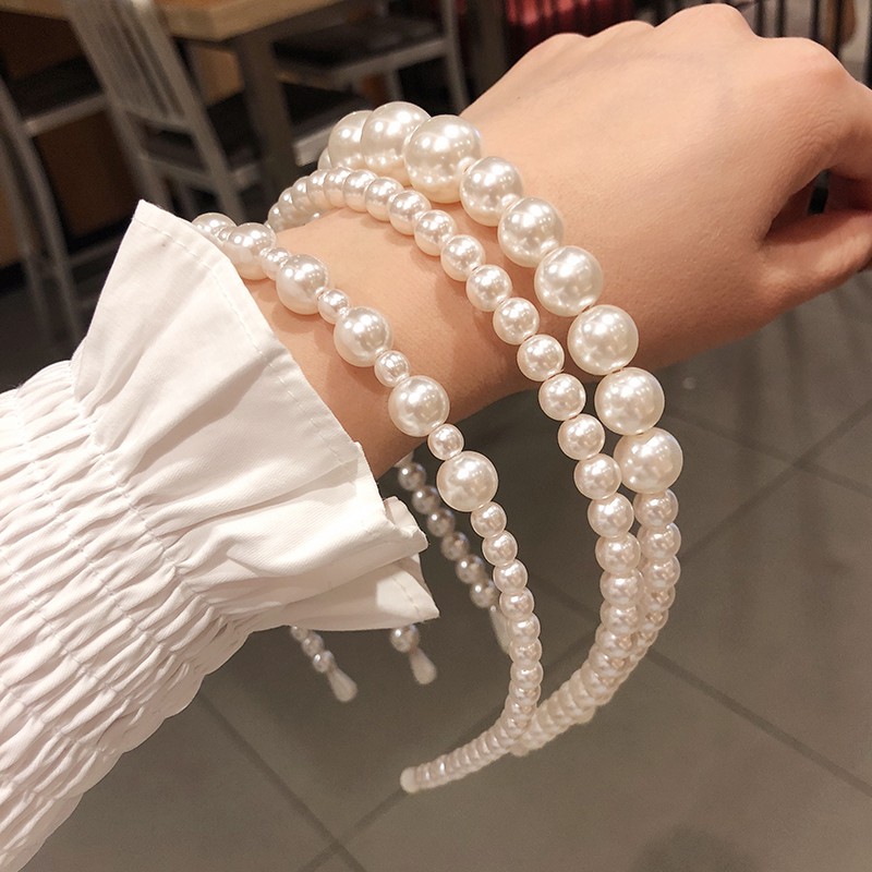 Big pearl headband headband sweet wild retro super fairy pressure hair thin hairpin female outing accessories