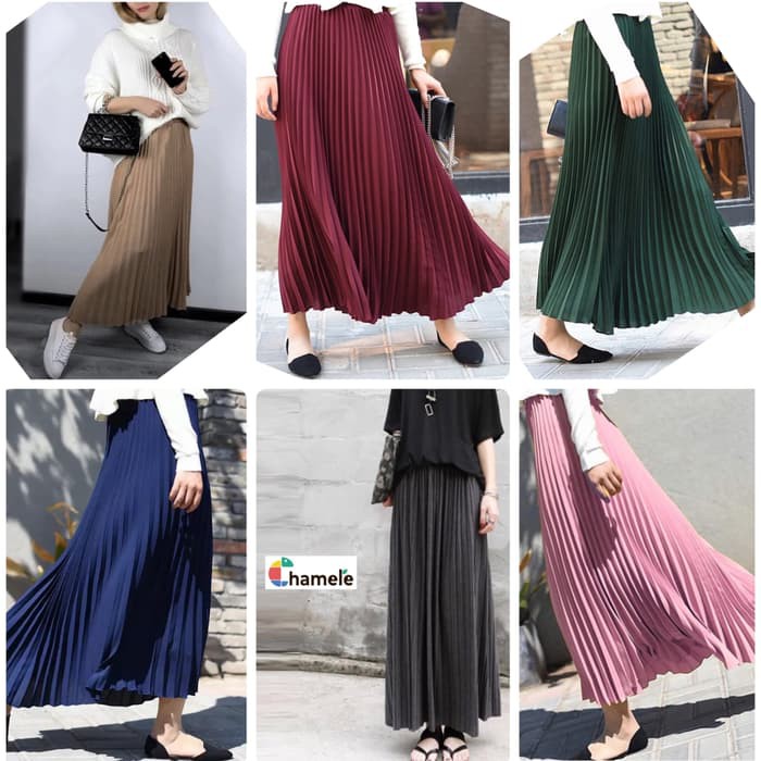 Chamele Rok Plisket Panjang Bahan Premium Good Quality