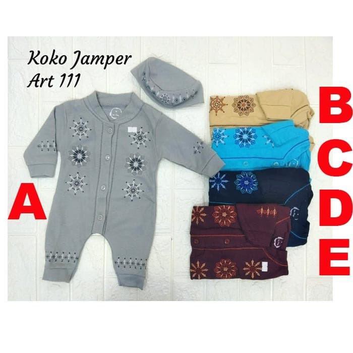 Jumper Baju Koko Bayi Laki Cowok 0 - 3 Bulan Bordir Lembut Habibi dg Peci