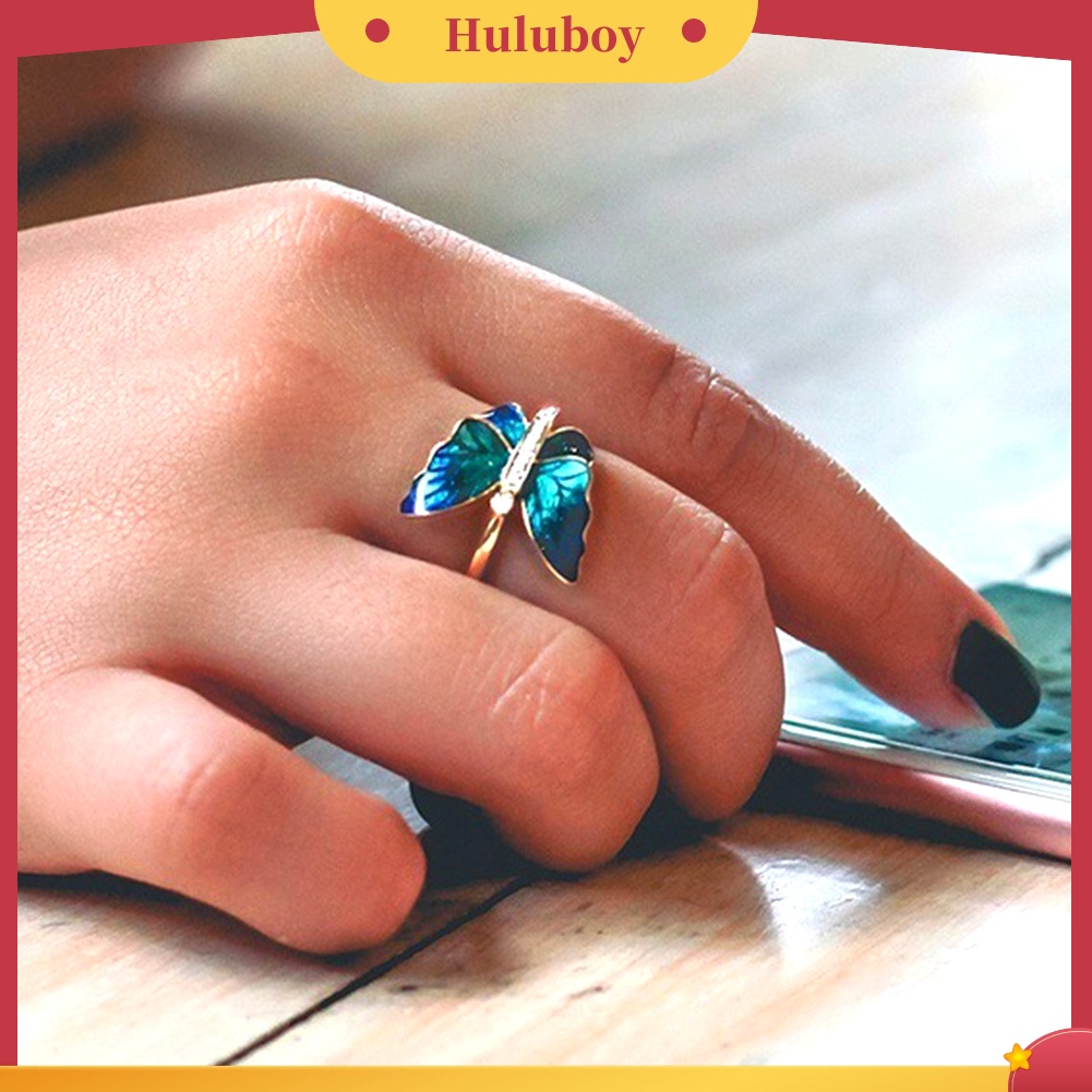 Hu Hu Hu Hu Hu Alat Bantu Pasang Kacamata♡ Cincin Tunangan Tipis Desain Kupukupu Hias Berlian Imitasi Untuk Wanita