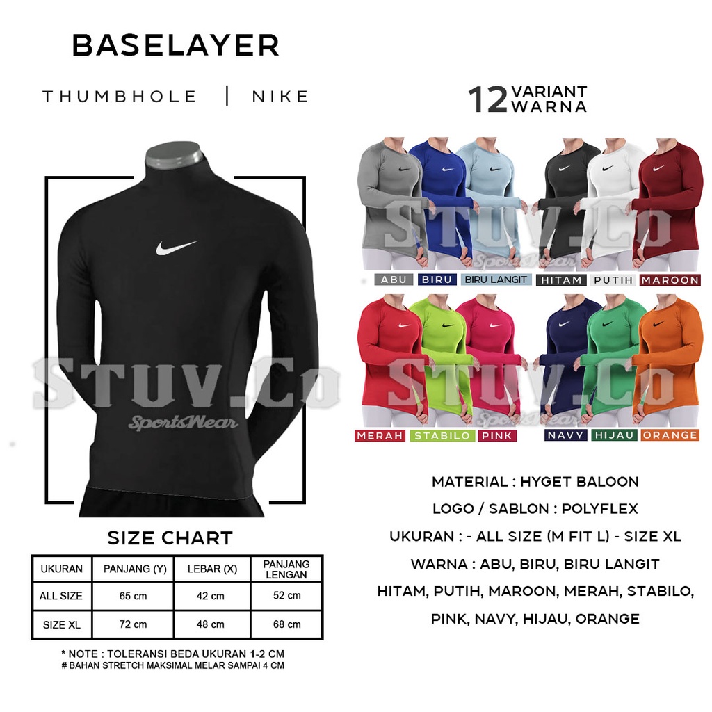 BASELAYER LONGSLEEVE THUMBHOLE LENGAN PANJANG JARI RENANG DIVING HIKING LATIHAN GYM FITNESS