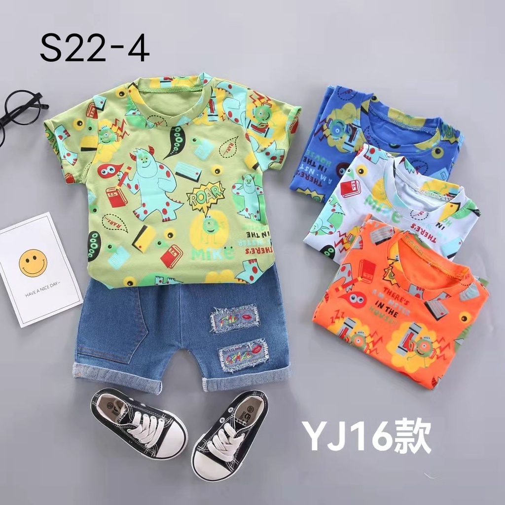 Setelan Jeans Monsters Anak 0 Bulan - 3 Tahun Import High Quality  Setelan Kaos Celana Jeans Anak Motif Monster Adem Setelan Fashion Anak CBKS