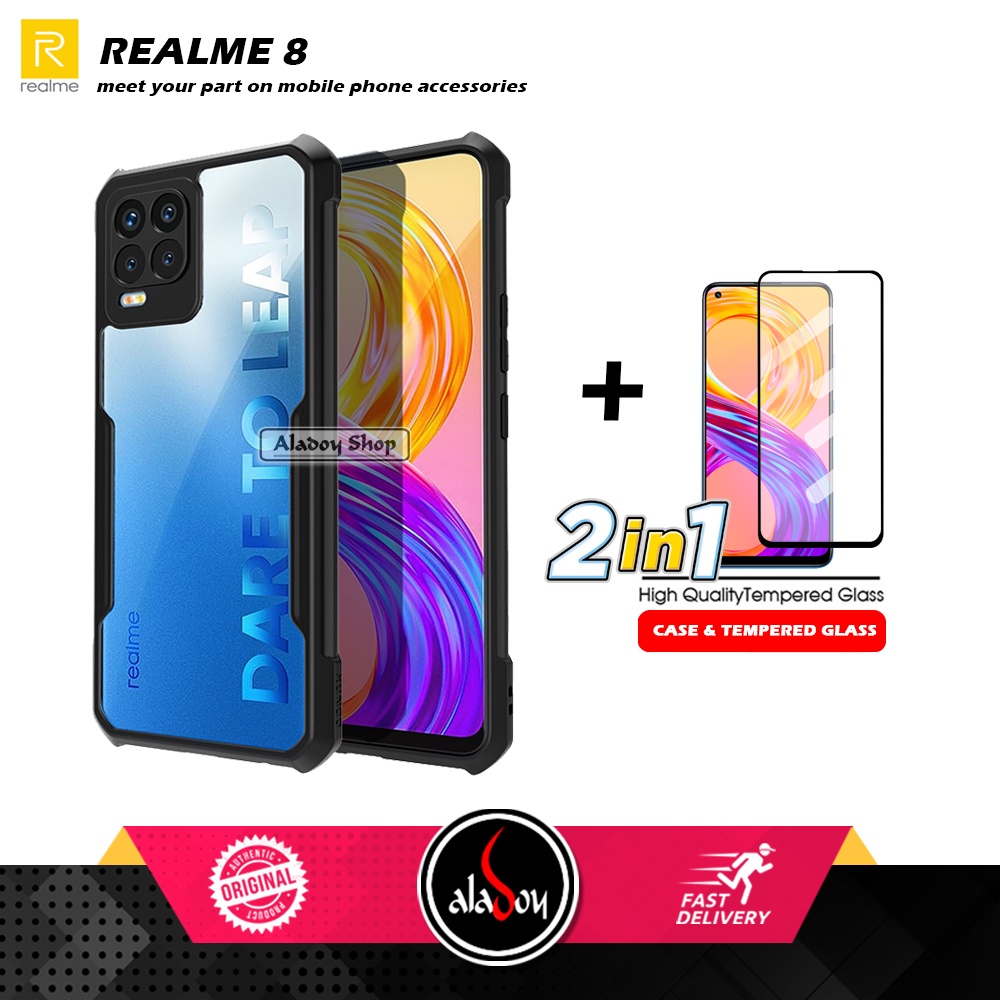 PAKET 2 IN 1 Case Realme 8 Armor Fusion Transparent Prmium Casing Free Tempered Glass