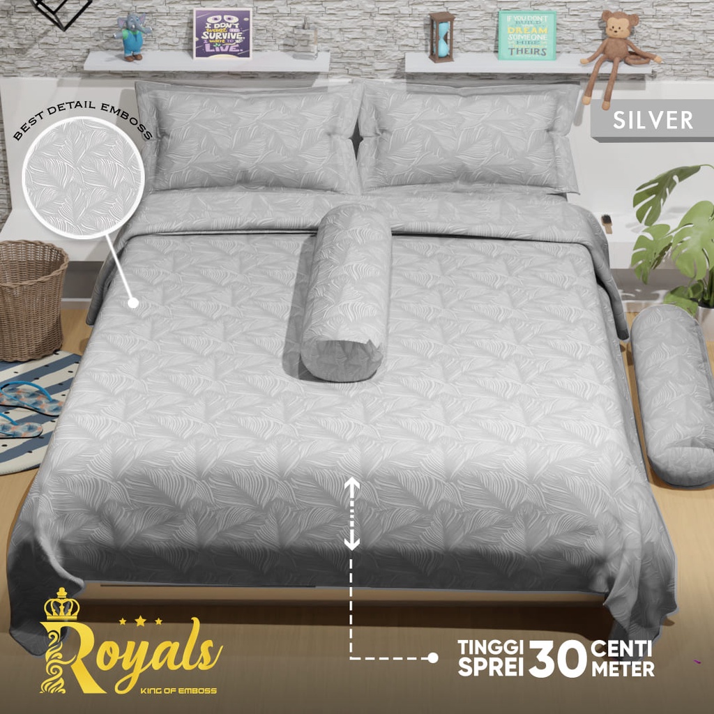 Royals Emboss BedCover SET Sprei Uk 160/180 - Silver