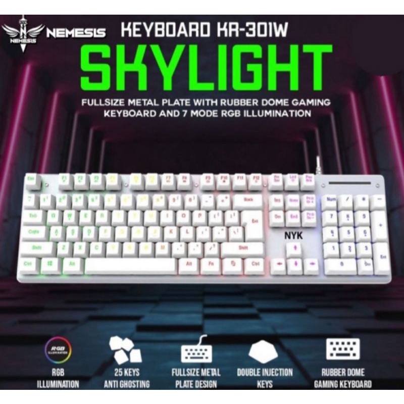 Keyboard Gaming Kr-301 Rgb Underglow nyk original white /suport otg