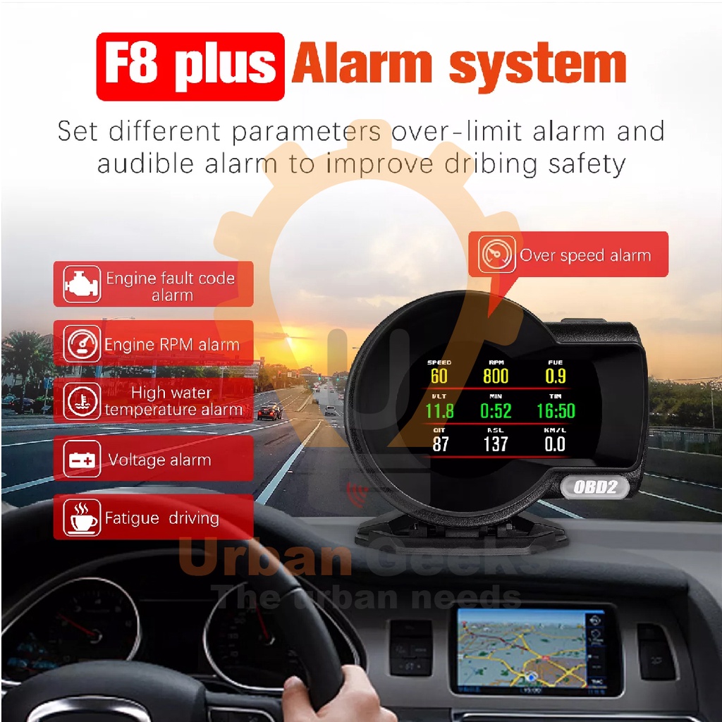 Head Up Display F8 Plus HUD OBD2 SPEEDOMETER DIGITAL OBD