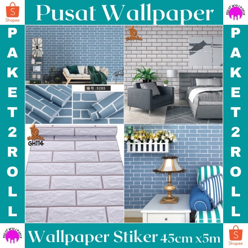 PROMO TERMURAH - WALLSTIKER PAKET 2ROLL ( BUY 1 GET 1 FREE ) WALLPAPER STIKER DINDING PREMIUM HIGH QUALITY BEST SELLER !!! MOTIF BATA PUTIH / BATA BIRU GH114