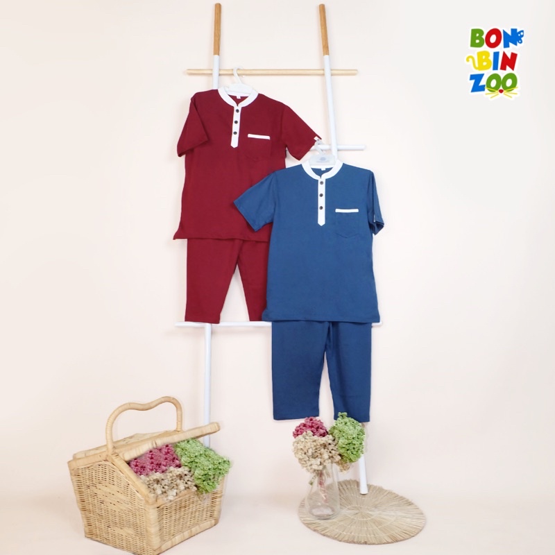 Bonbinzoo Setelan Koko Set  1-12 Tahun S M L 4 5 6 7 8 9 10 11 12 Tahun Baju Fashion Lebaran Kekinian Adem