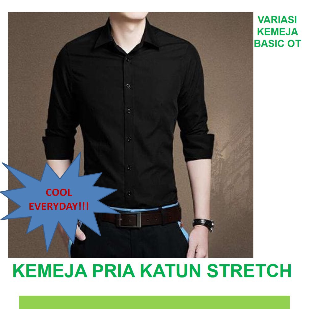 Baju Kemeja Basic Kantor Pria Cowok Lengan Panjang Slimfit 