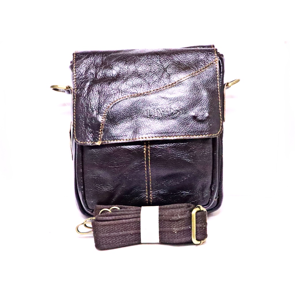 Tas Slempang Selempang Kulit ASLI Ori Laki Pria Cowo Impor Travel Sling Bag Genuine Leather - 8832-1