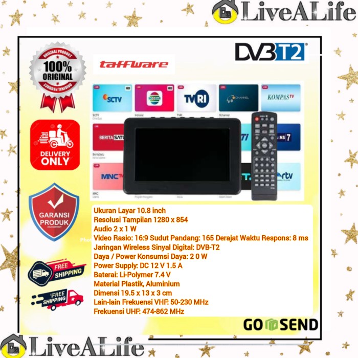 Taffware Portable TV Digital Mini 10.8 Inch DVB-T2