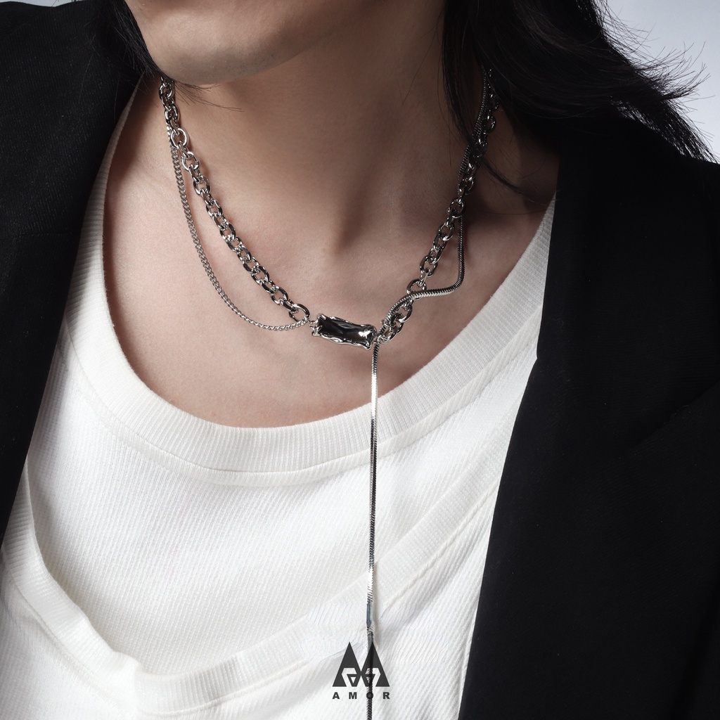 1stxulie Kalung Bahan stainless steel Aksen Berlian Untuk unisex