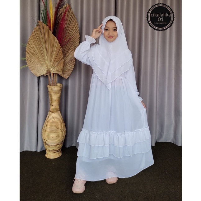 GAMIS ANAK PEREMPUAN PUTIH TANGGUNG CERUTY BEBYDOLL GAMIS LEBARAN BAJU MUSLIM