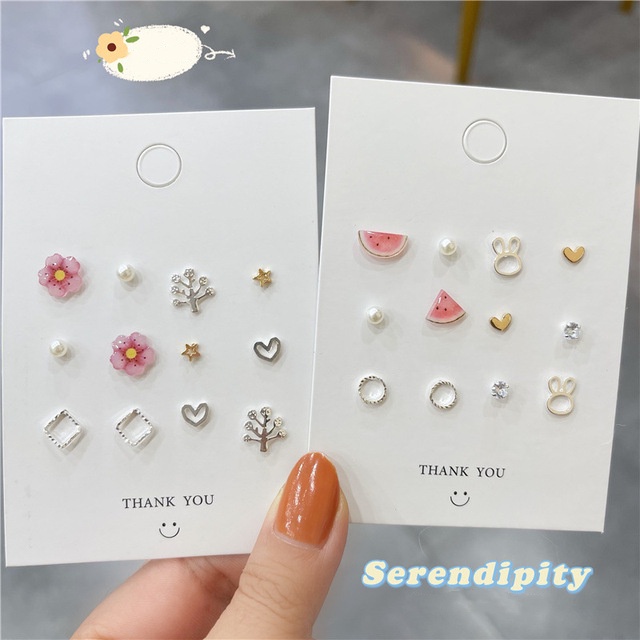 Candy Jewelry 5pair 6pair Fashion Stud Earrings Bear Flower Butterfly Bow Watermelon Geometric Earring for Women Rabbit Apple