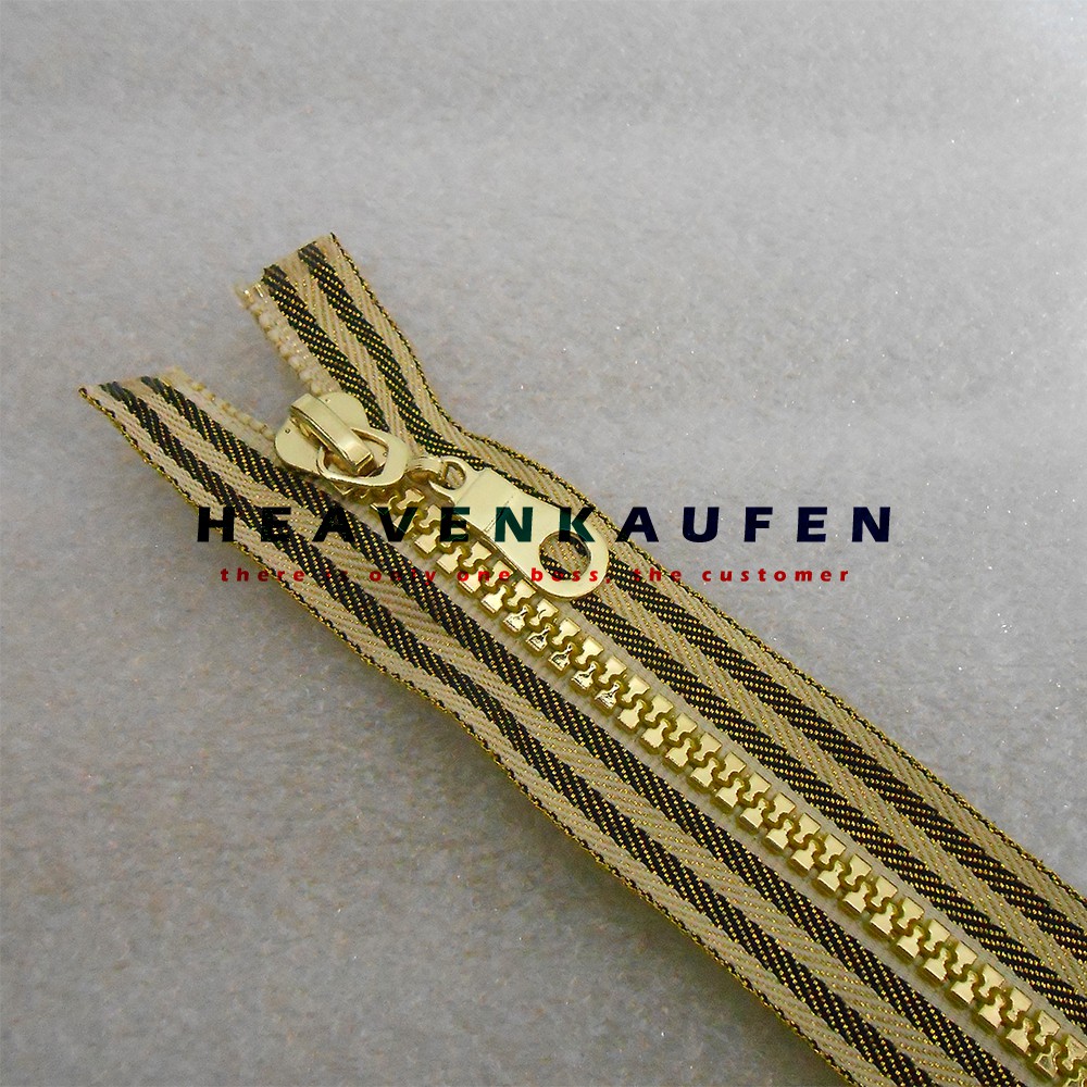 Resleting Zipper Busana Wanita 50 cm Kain Lurik Gigi/Rel Gold Vislon Kode BD