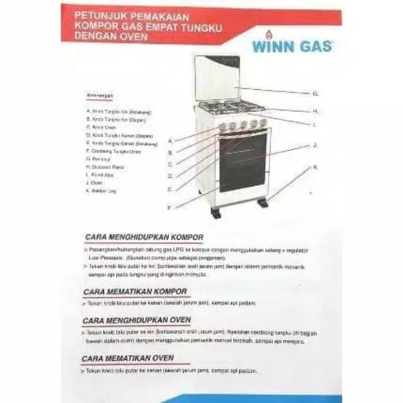 KOMPOR FREESTANDING 4 TUNGKU + OVEN WINN GAS W-5050