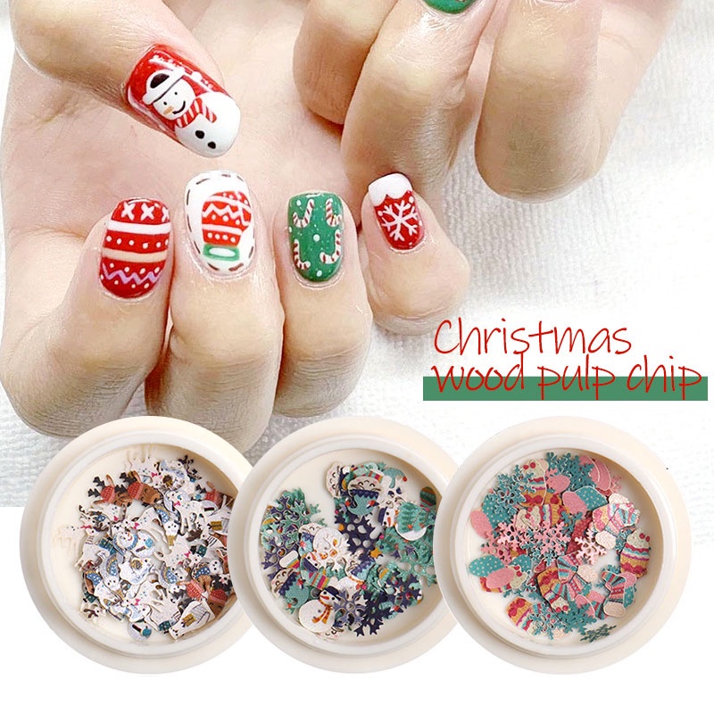 Aksesoris Nail Art 3D Bahan Kayu Bentuk Santa Snowflake Elk Untuk Natal