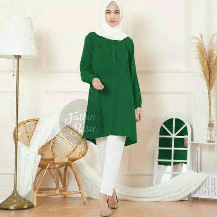 TUNIK 001- ijo botol - kubus - toska - silver - maroon - TUNIK RAYON POLOS -FATHIN BASIC