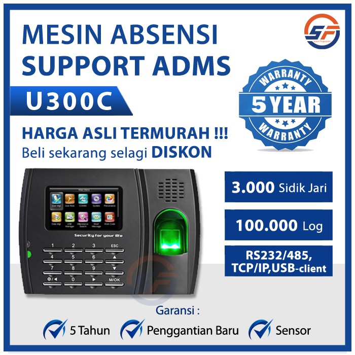 Fingerprint ZKTeco U300C Mesin Absensi Termurah 5 Tahun Garansi