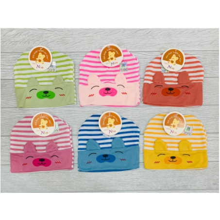 NIA-TOPI BAYI NEW BOR TOPI BAYI MOTIF SALUR WARNA LUCU SALUR LEMBUT