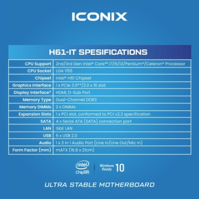 Motherboard Iconix H61 IT [Socket LGA 1155,intel H61, DDR3, HDMI] TOP
