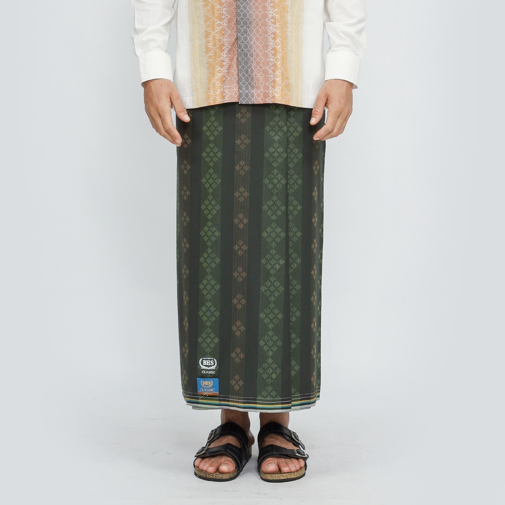 Sarung BHS Classic Gold Motif Kawung Dobby Hijau Olive / BHS KDB/ BHS MURAH