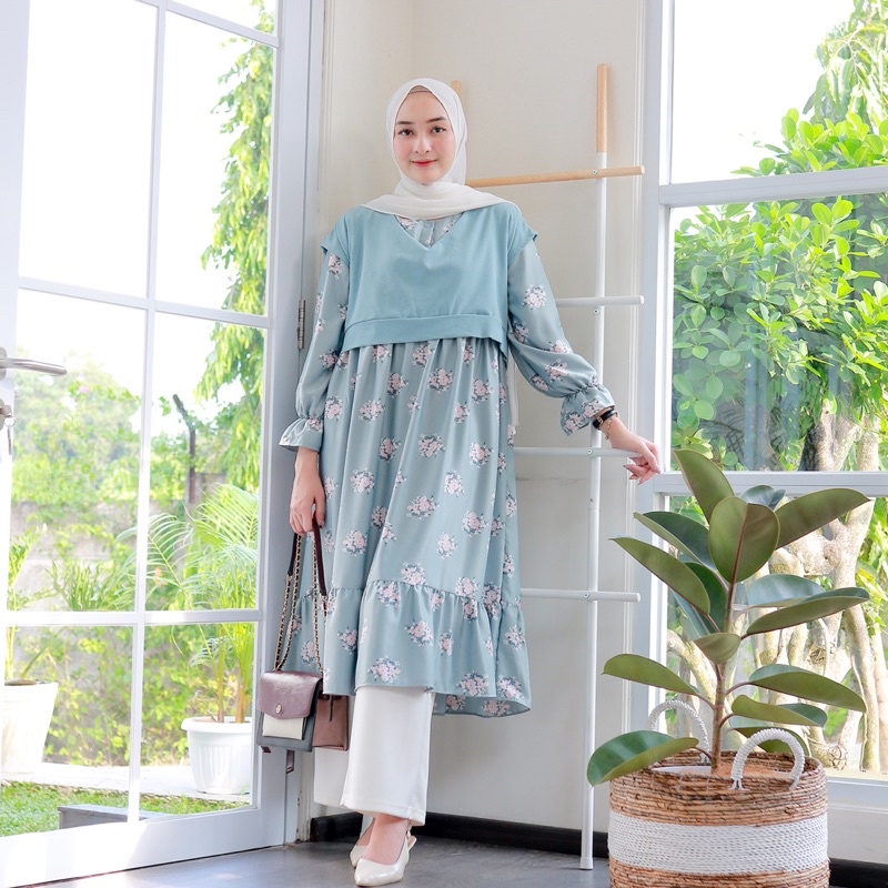 ZUMA TUNIK (ld100 pjg108) - Atasan Combi Maxmara Motif Bunga Busui