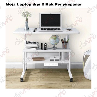 Meja Laptop dgn 2 Rak Penyimpanan Adjustable Portable Movable Laptop Desk - Sandmonk ND04