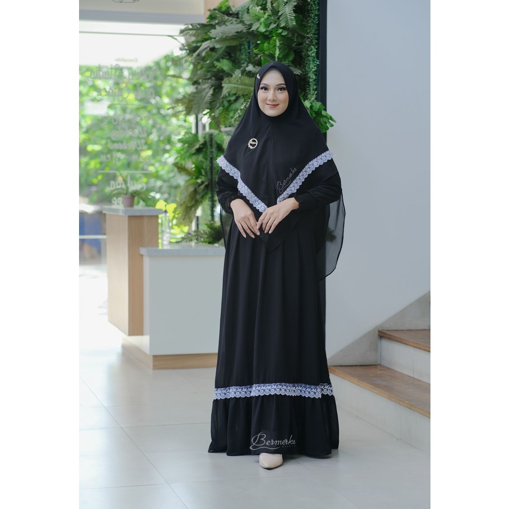 Gamis CERUTY renda putih SET KHIMAR LAYKA ori bermerks syari haji umroh branded modis modern